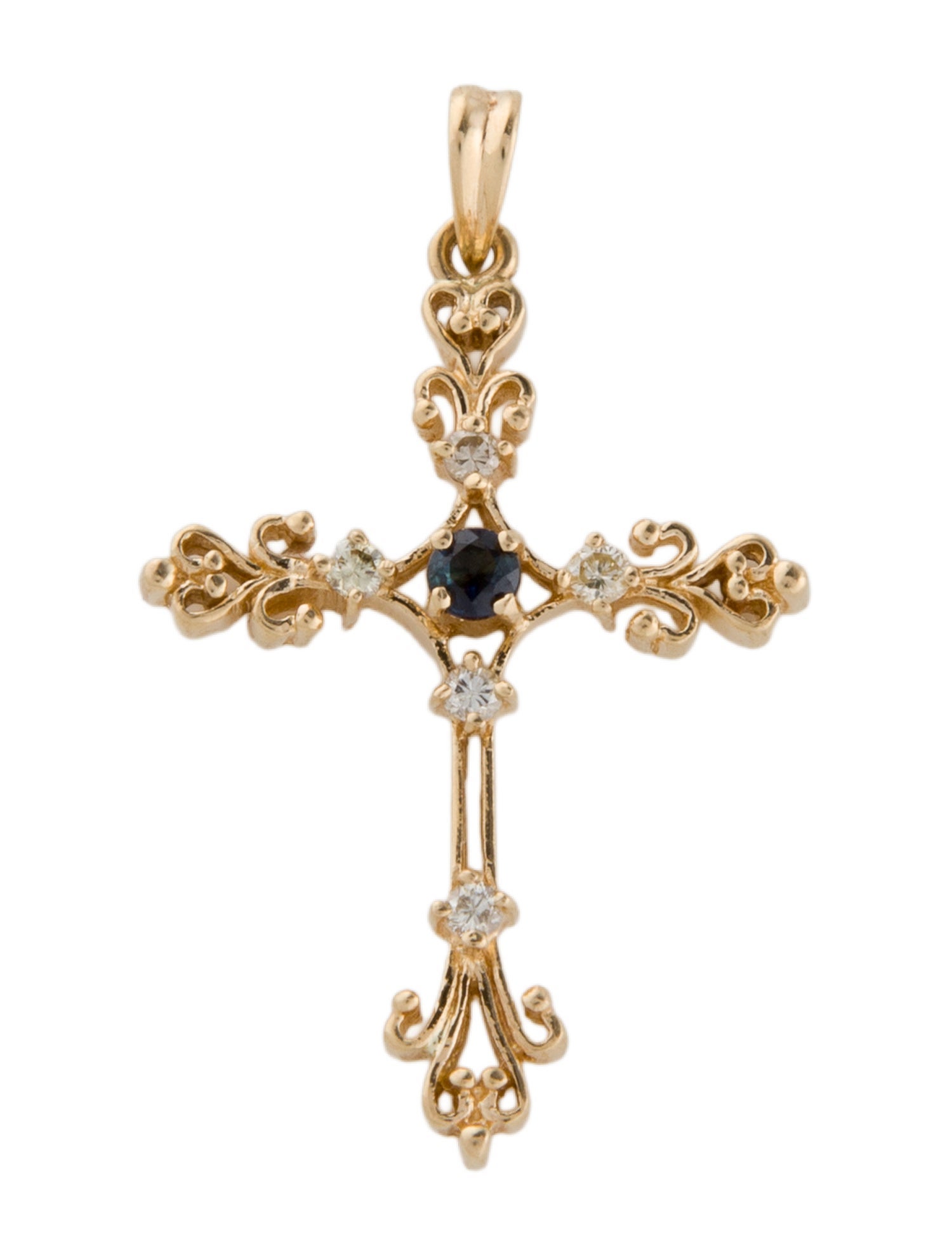 Pendant 14K Sapphire & Diamond Cross