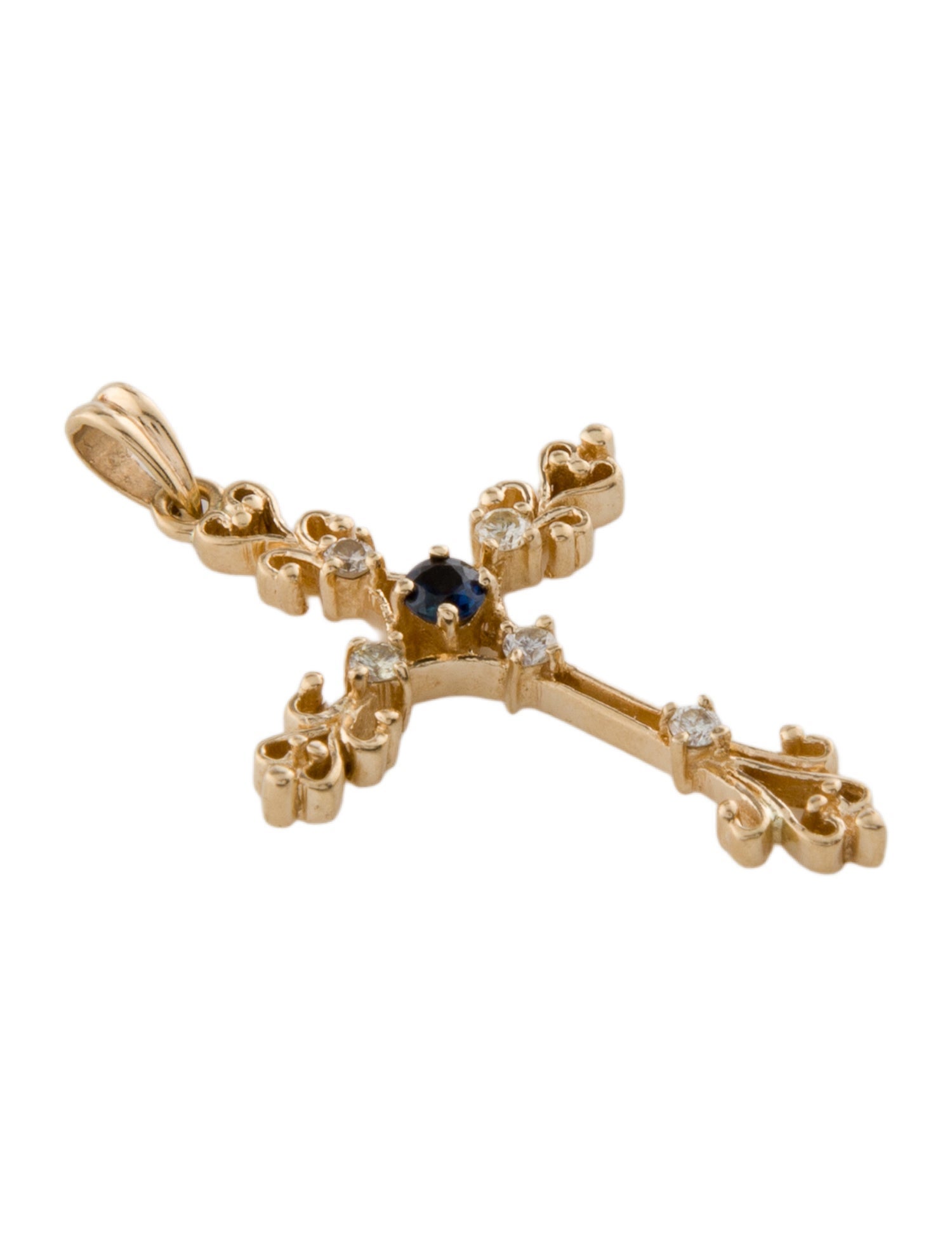 Pendant 14K Sapphire & Diamond Cross