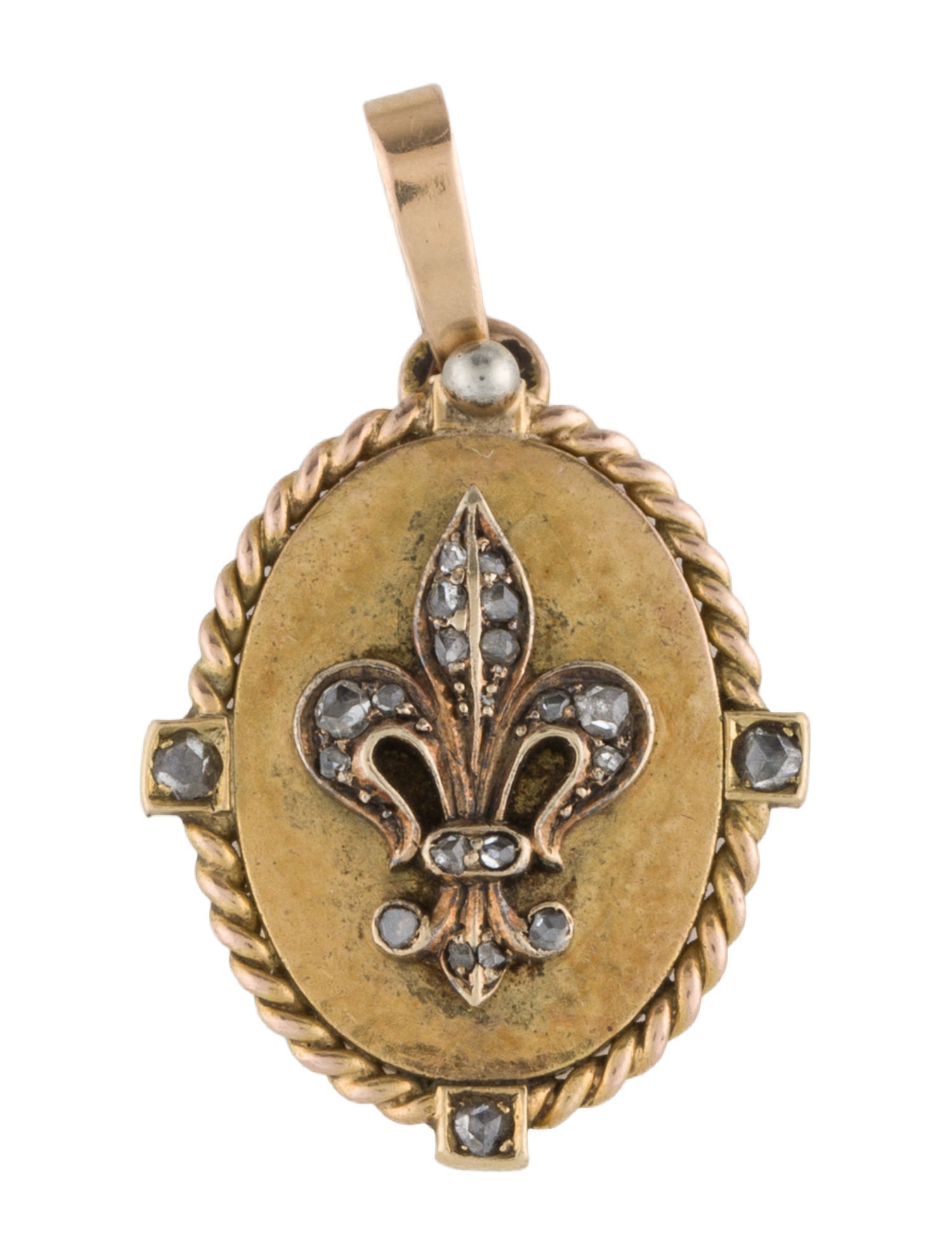 Pendant 18K Diamond Victorian Fleur de Lis Locket