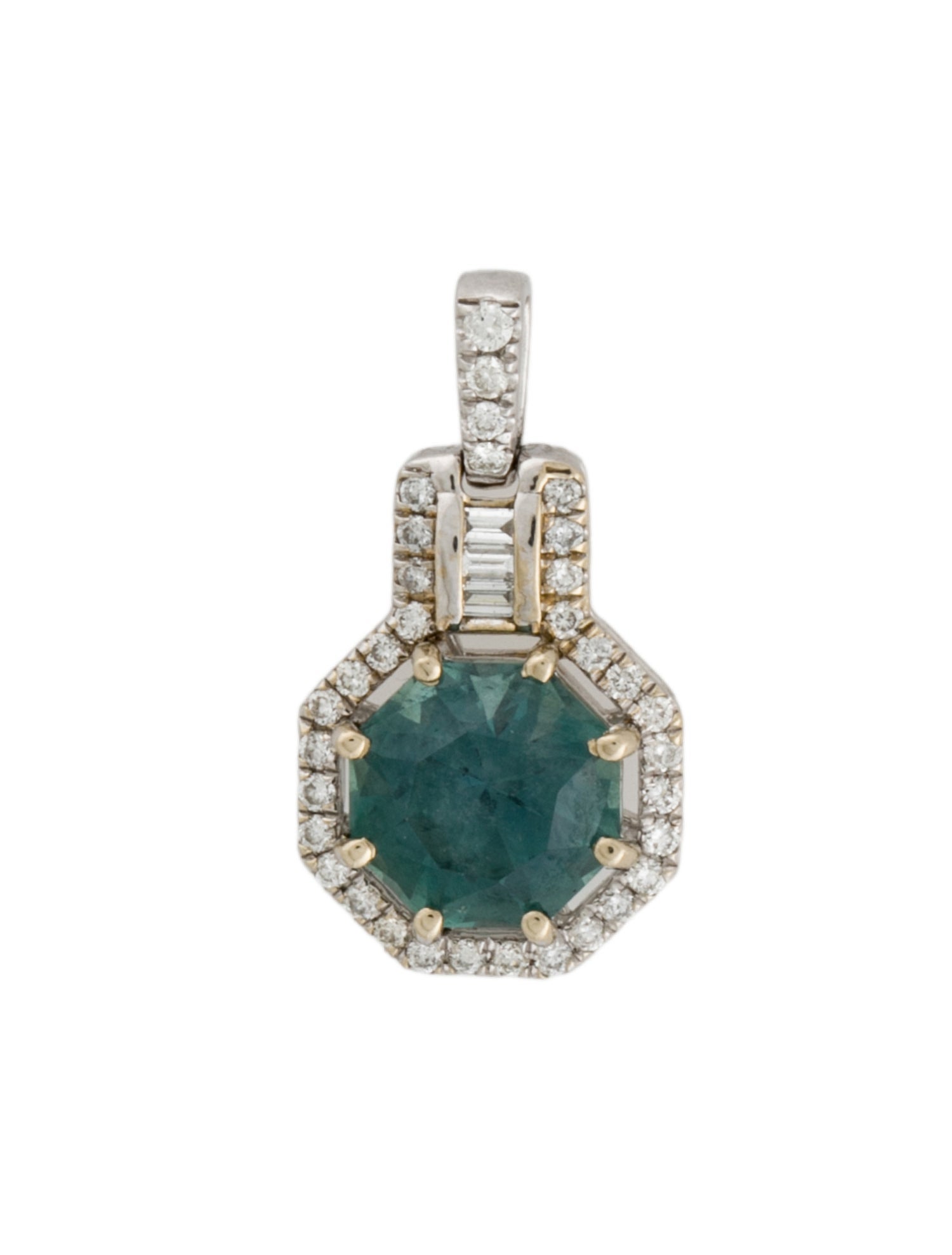 Pendant 14K 3.66ct Green Sapphire & Diamond Pendant