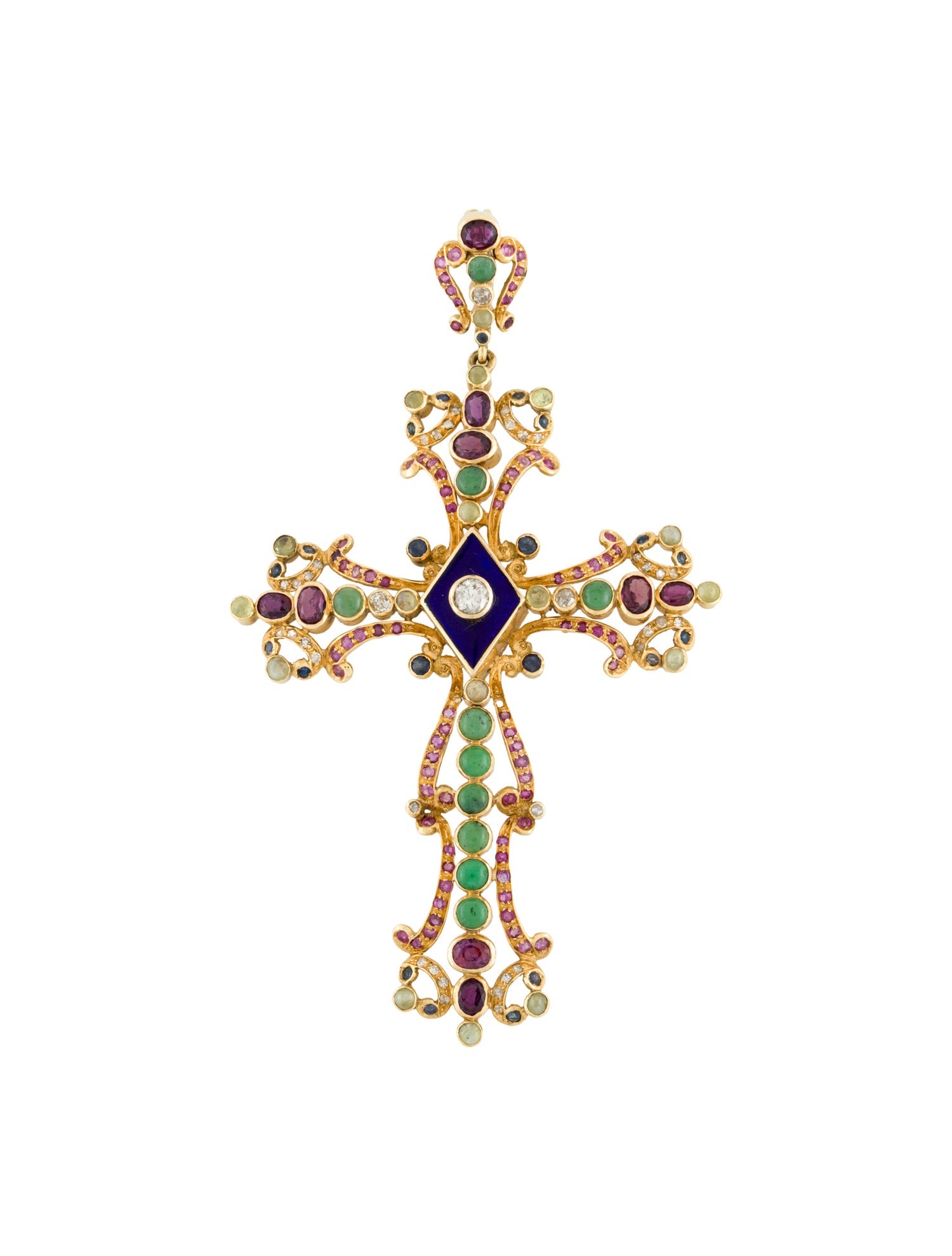 Pendant 14K Multistone & Diamond Cross Pendant