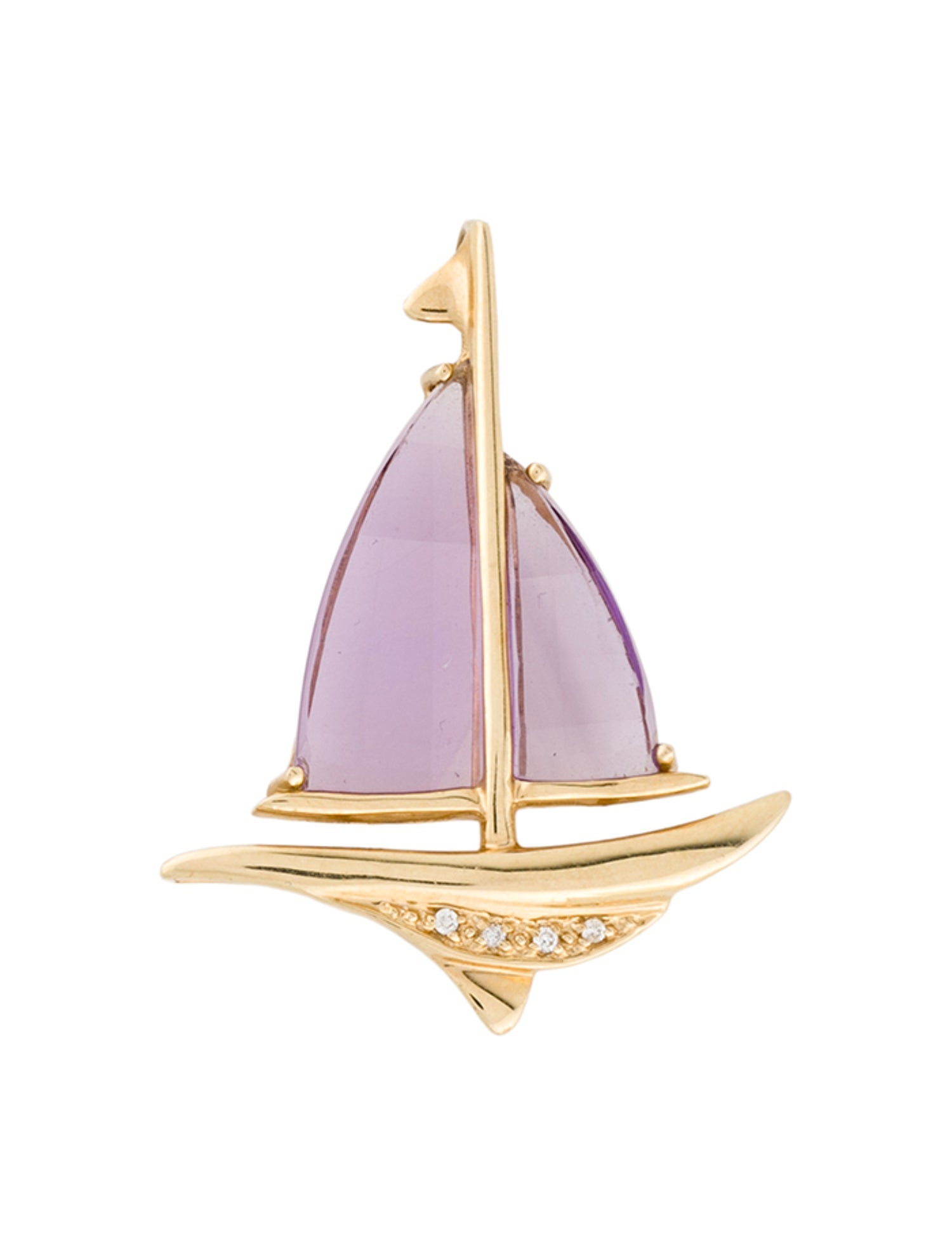 Pendant 14K Amethyst & Diamond Sailboat