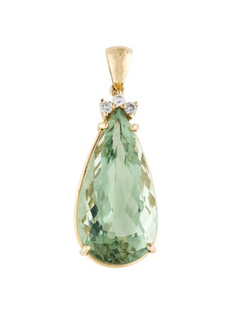 Pendant 14K 40.43ctw Prasiolite & Diamond Teardrop Pendant
