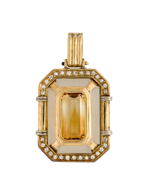 Pendant 18K Citrine, Quartz & Diamond Pendant