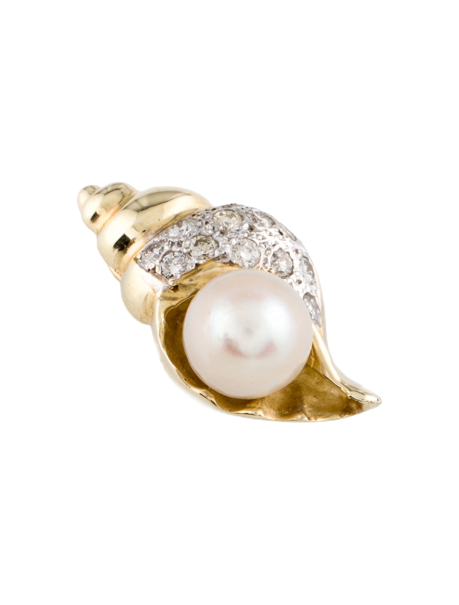 Pendant 14K Pearl & Diamond Shell