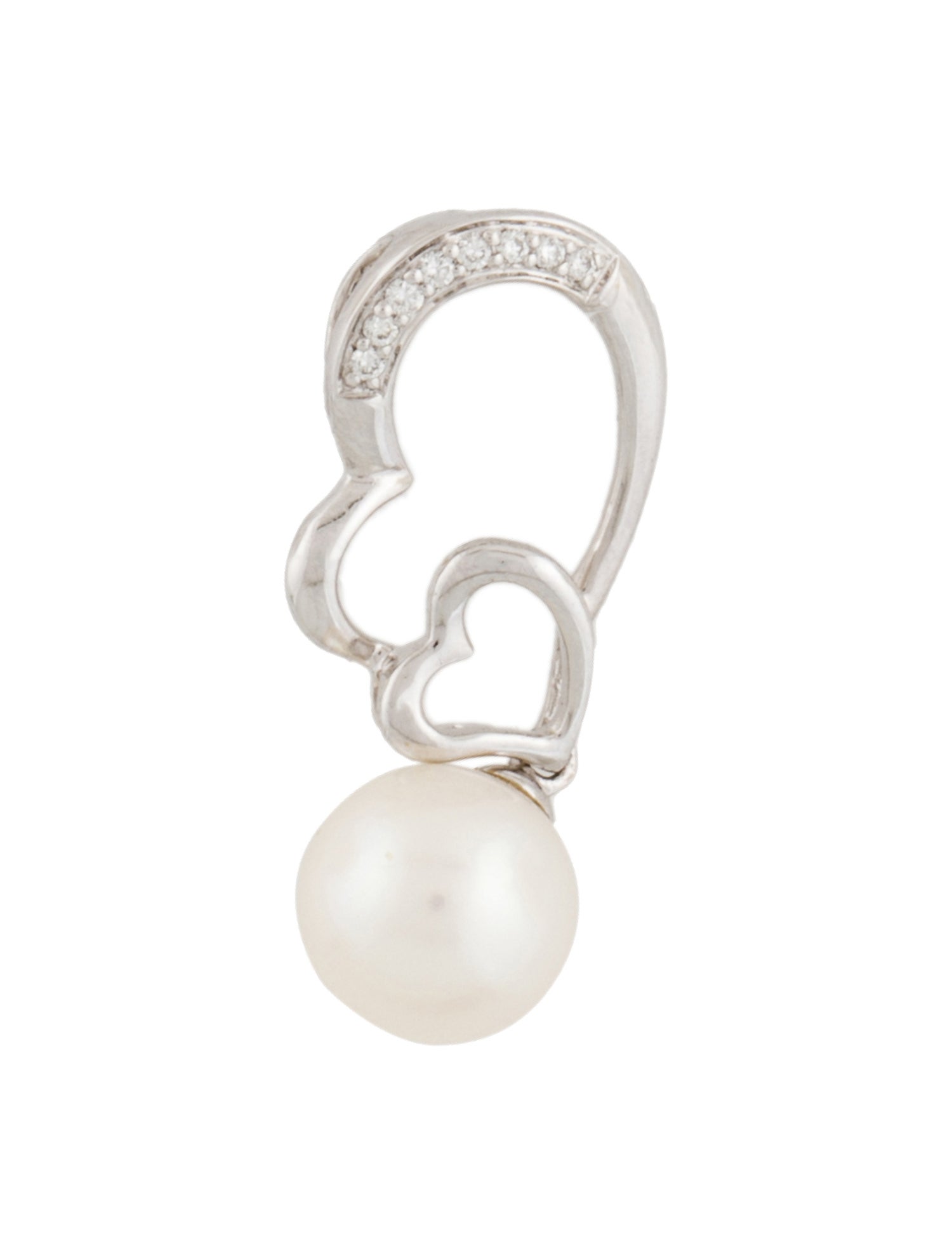 Pendant 14K Pearl & Diamond Open Double Heart