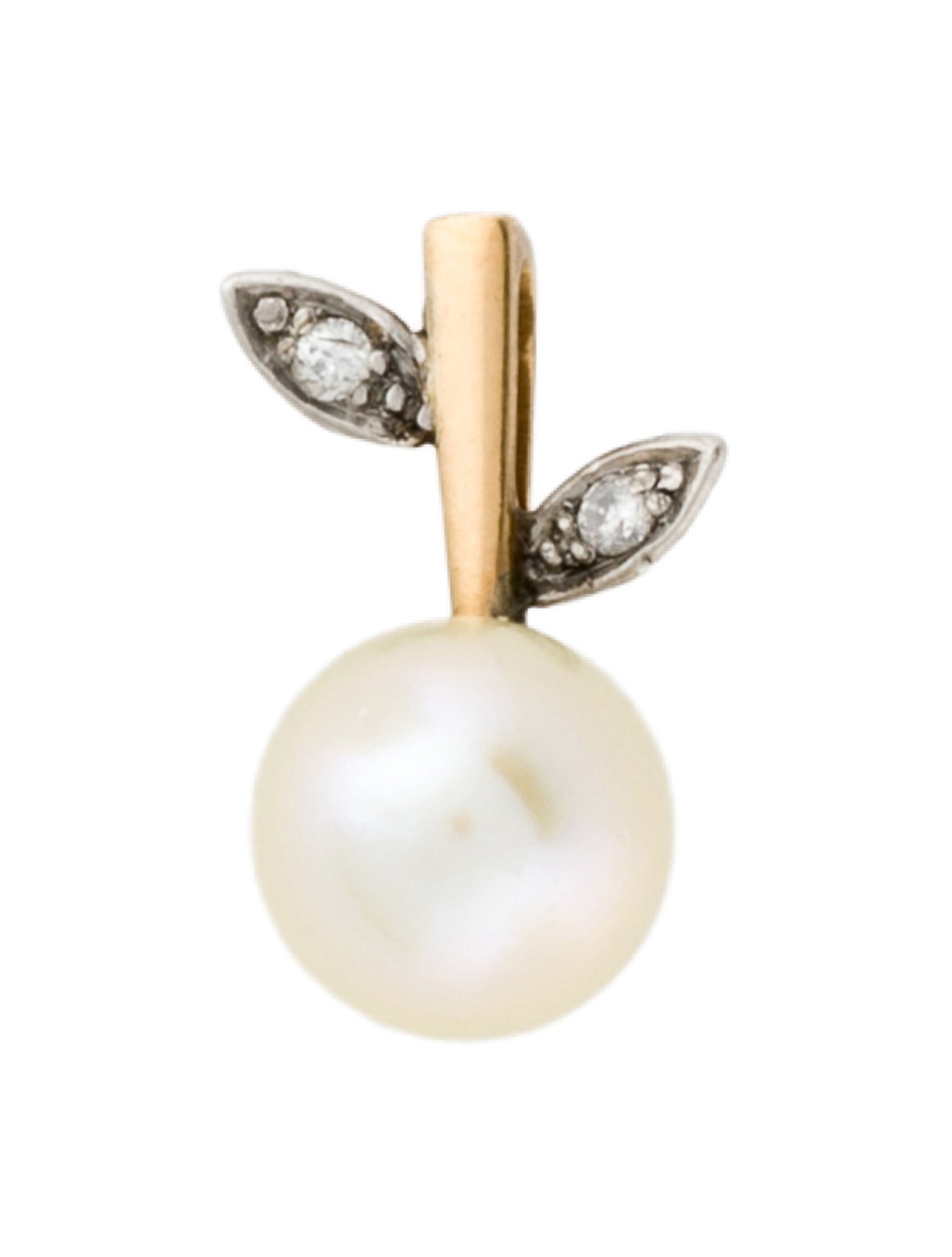 Pendant Cultured Pearl & Diamond Leaf