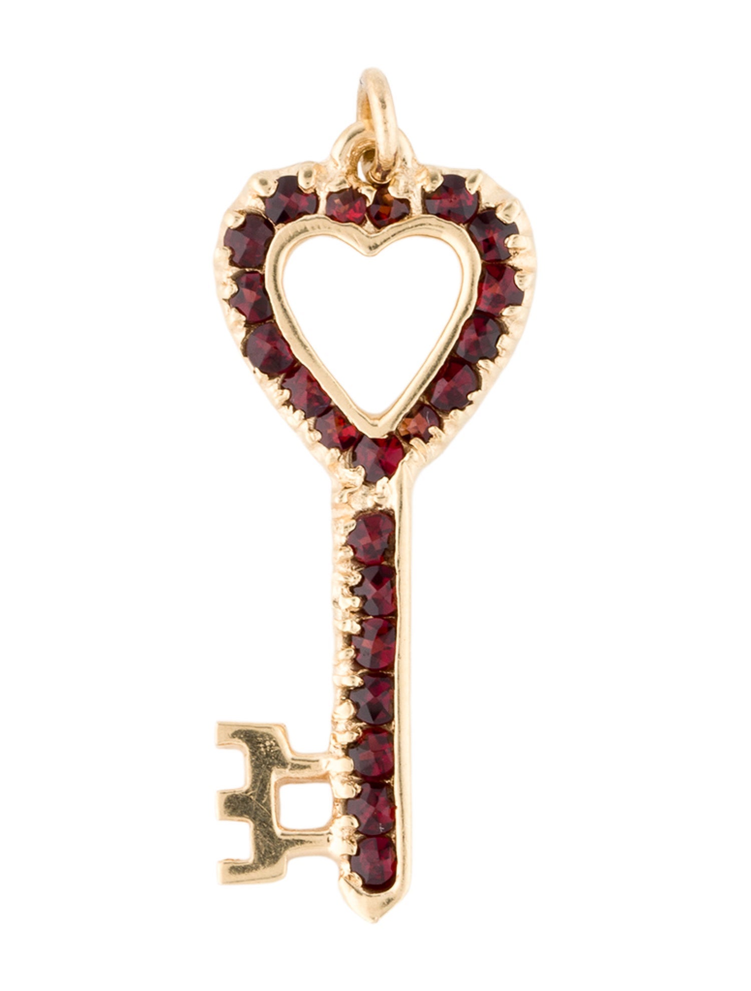 Pendant 14K Garnet Heart Key Charm