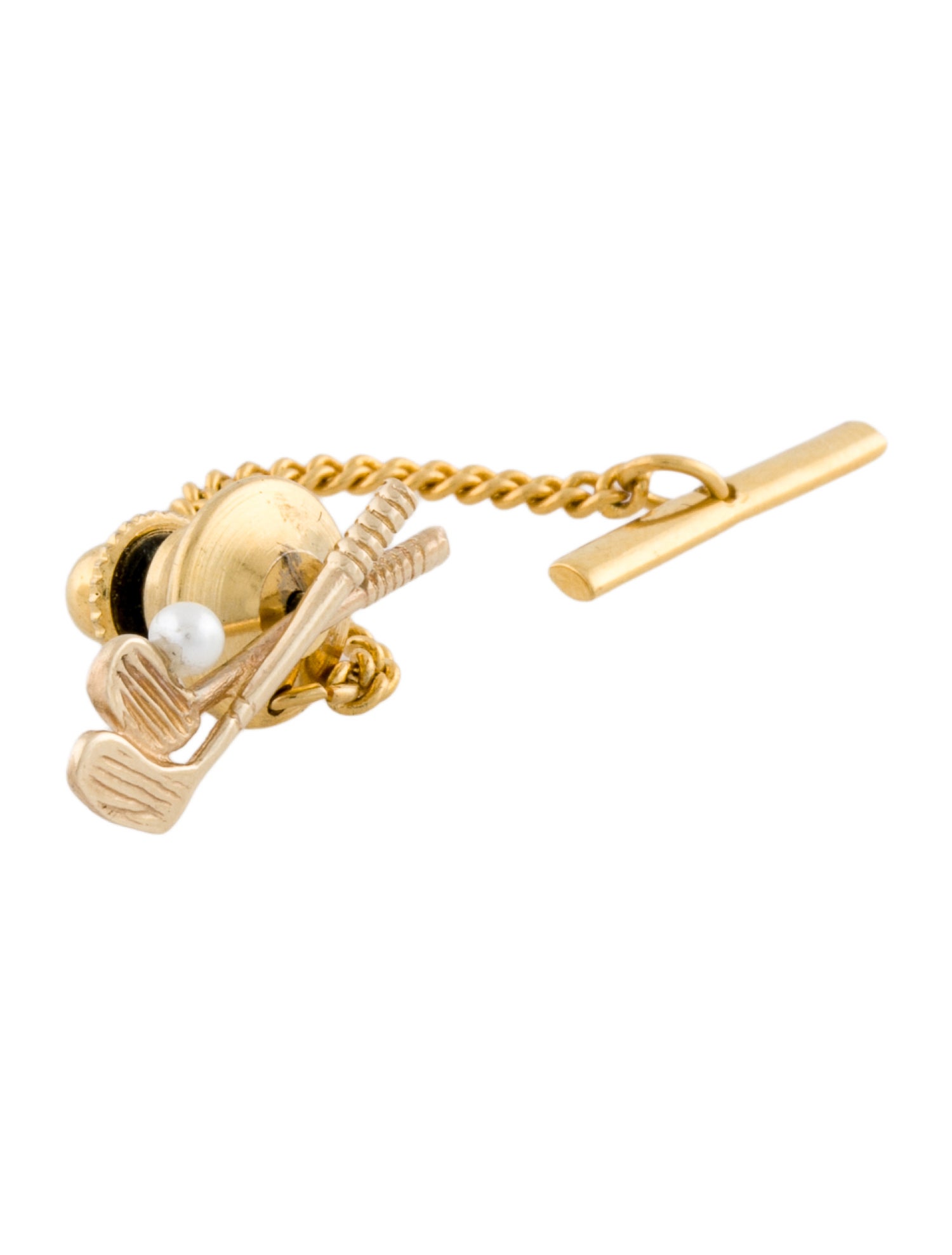 Pendant 14K Pearl Golf Clubs Tie Tac
