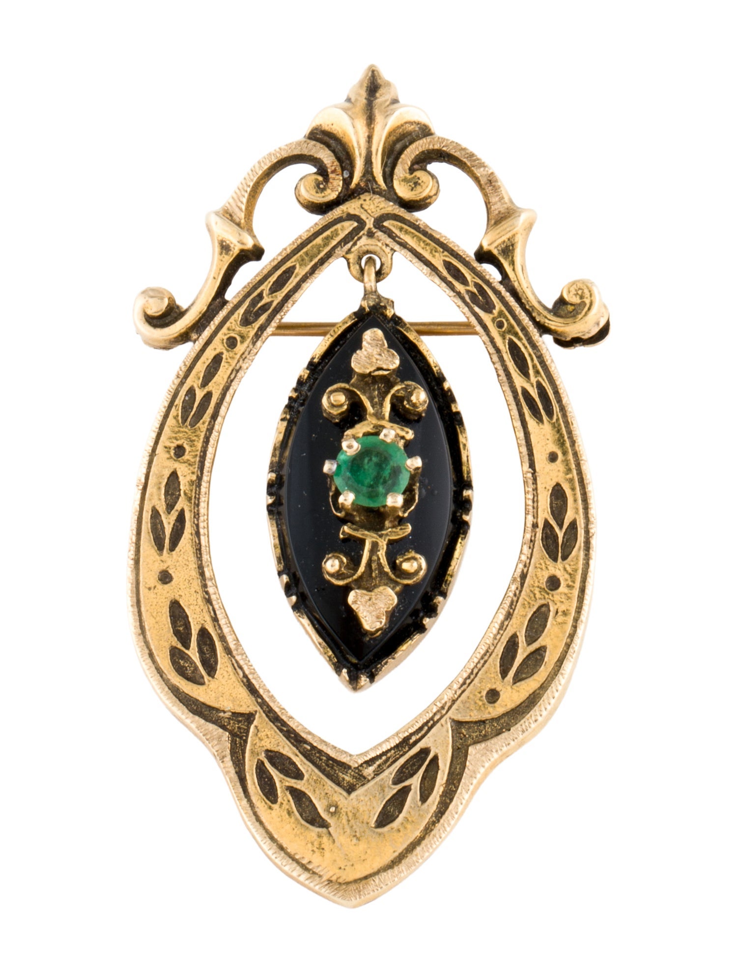 Pendant Vintage 14K Onyx & Emerald Convertible Brooch