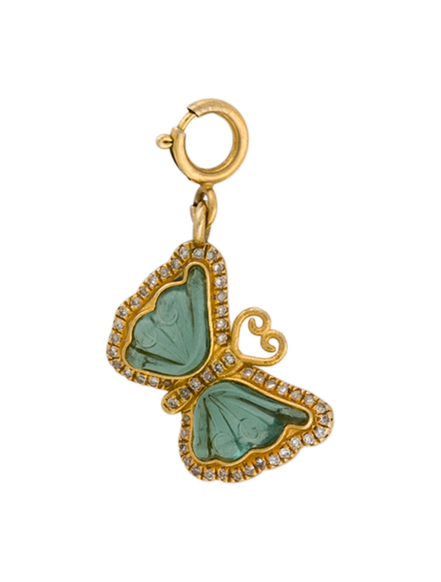 Pendant 18K Tourmaline & Diamond Carved Butterfly Charm