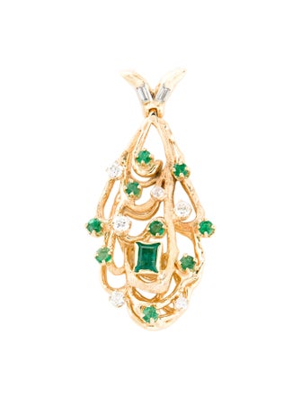 Pendant 14K 1.04ctw Emerald & Diamond Textured Pendant