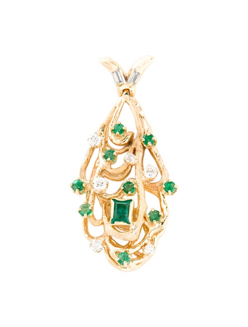 Pendant 14K 1.04ctw Emerald & Diamond Textured Pendant