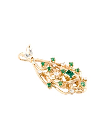 Pendant 14K 1.04ctw Emerald & Diamond Textured Pendant