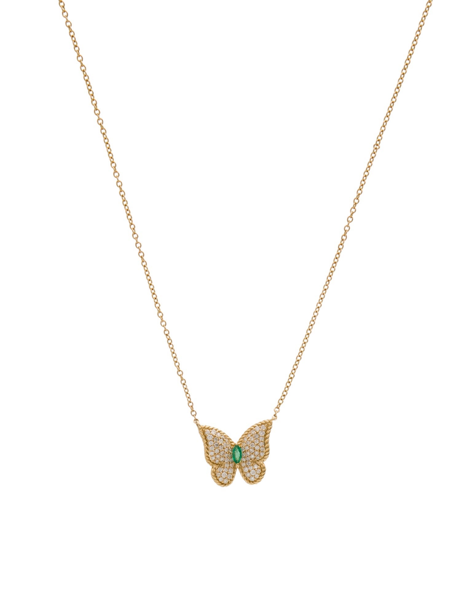 Pendant 14K Emerald & Diamond Butterfly Pendant Necklace