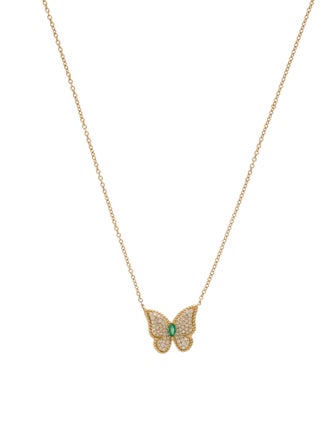 Pendant 14K Emerald & Diamond Butterfly Pendant Necklace