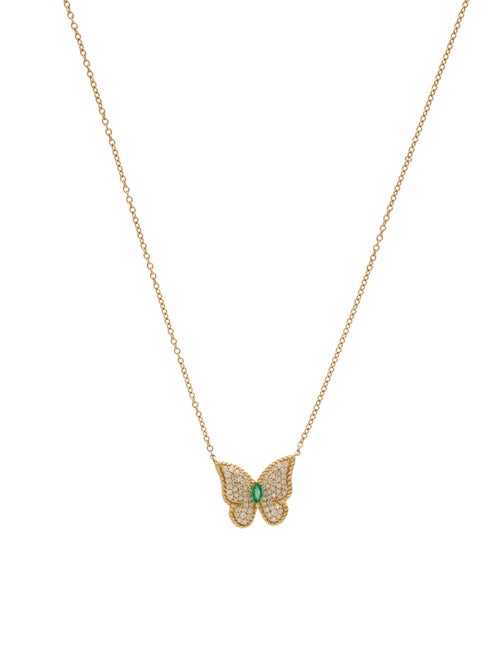 Pendant 14K Emerald & Diamond Butterfly Pendant Necklace