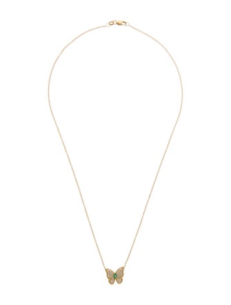 Pendant 14K Emerald & Diamond Butterfly Pendant Necklace