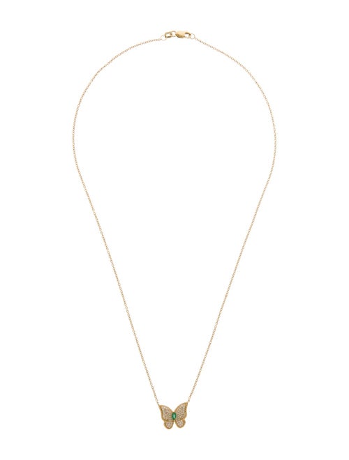 Pendant 14K Emerald & Diamond Butterfly Pendant Necklace