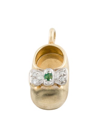 Pendant 14K Emerald & Diamond Baby Shoe Charm Pendant