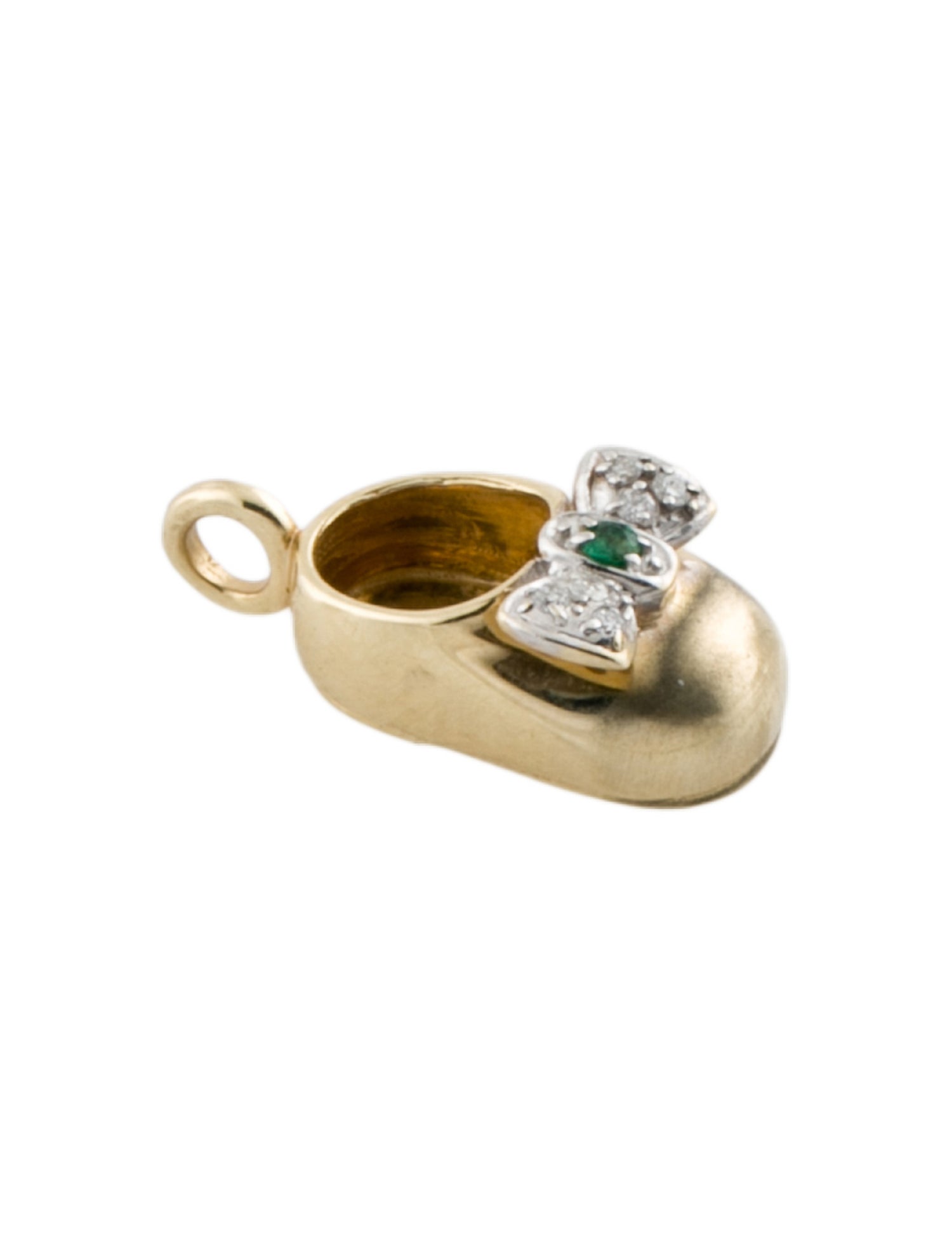 Pendant 14K Emerald & Diamond Baby Shoe Charm