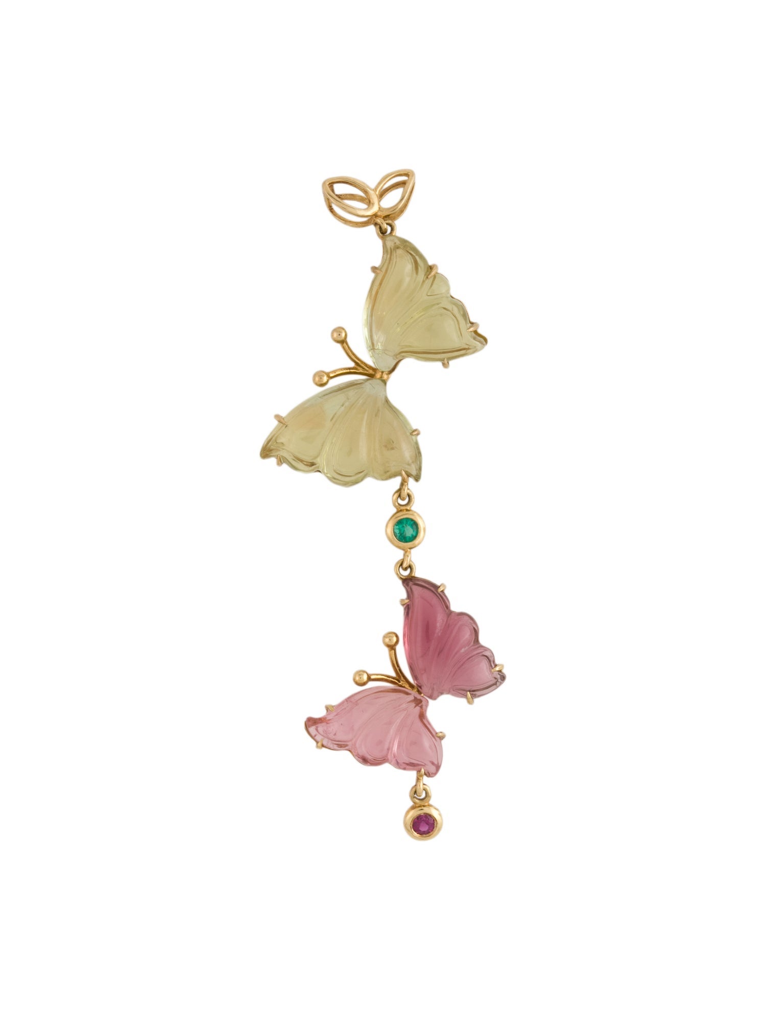 Pendant 18K Tourmaline, Emerald & Ruby Double Butterfly Pendant