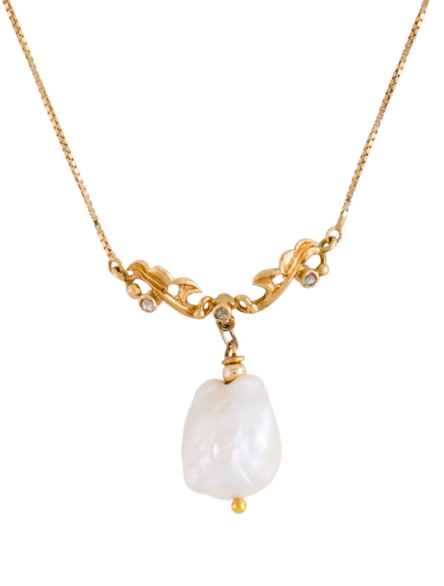 Pendant 18K Cultured Pearl & Diamond Pendant Necklace