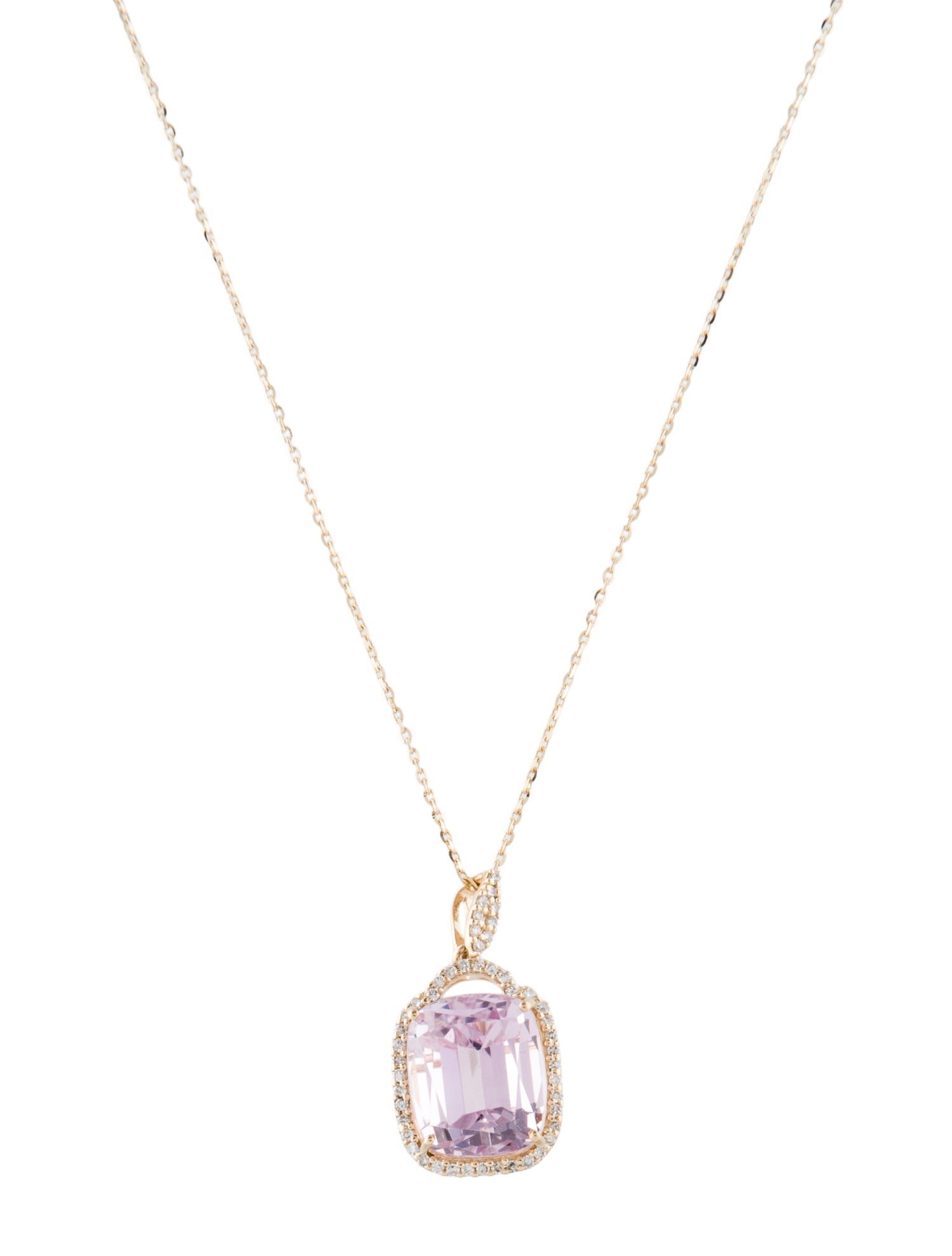 Pendant 14K 7.03ct Kunzite & Diamond Pendant Necklace