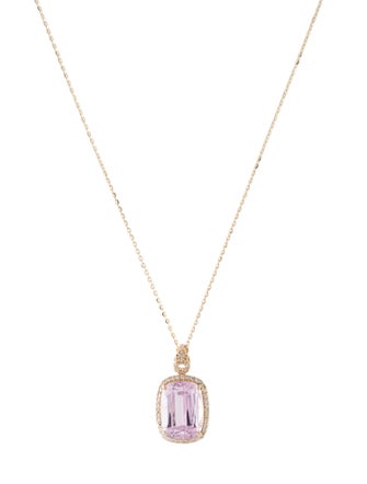 Pendant 14K 6.07ct Kunzite & Diamond Pendant Necklace