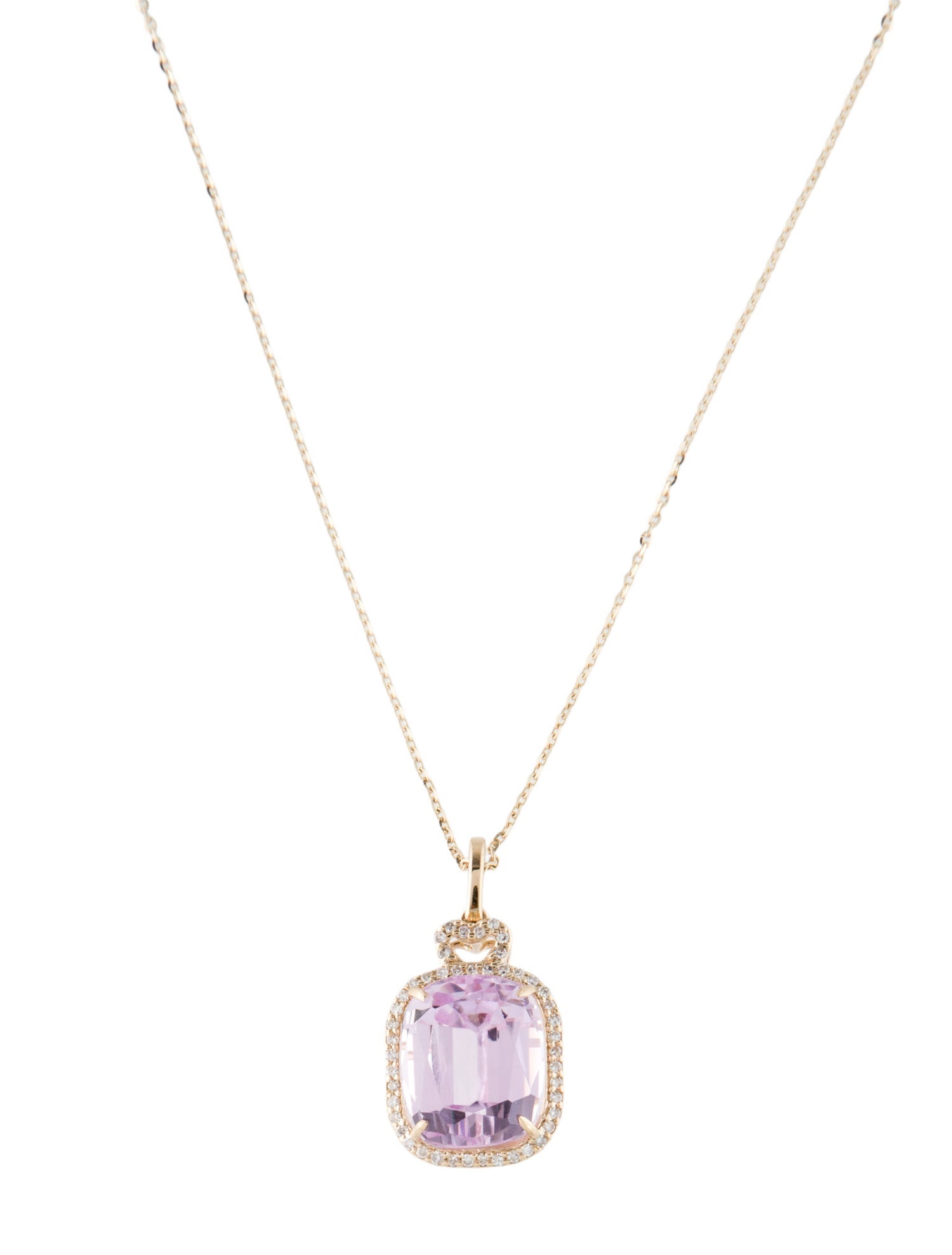 Pendant 14K 7.99ct Kunzite & Diamond Pendant Necklace