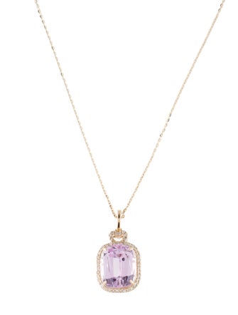 Pendant 14K 7.99ct Kunzite & Diamond Pendant Necklace