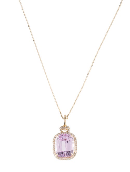 Pendant 14K 7.99ct Kunzite & Diamond Pendant Necklace