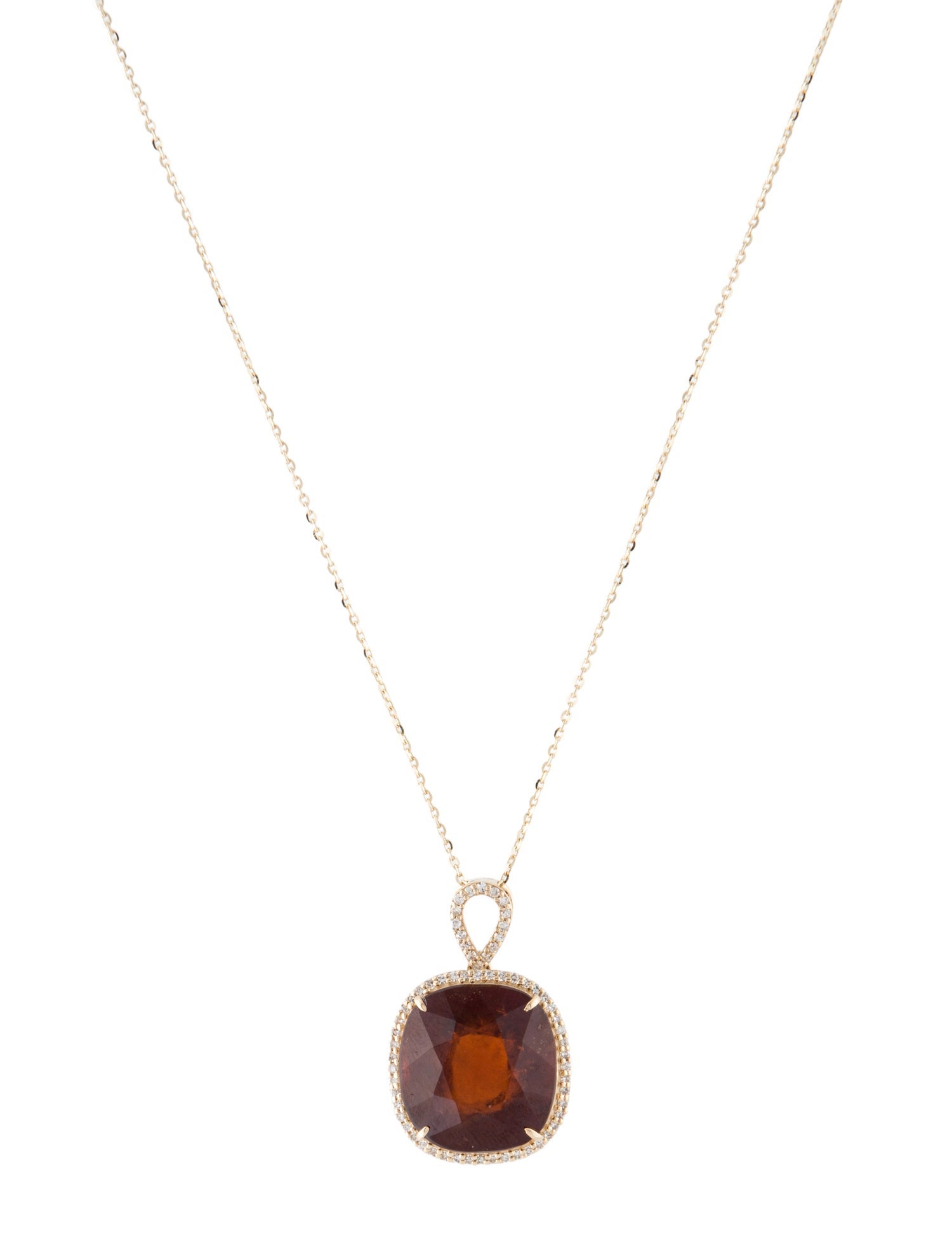 Pendant 14K 14.28ct Hessonite Garnet & Diamond Pendant Necklace