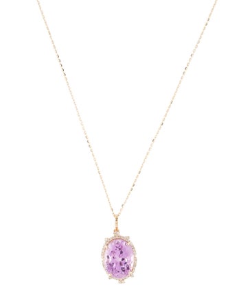 Pendant 14K 8.00ct Kunzite & Diamond Pendant Necklace