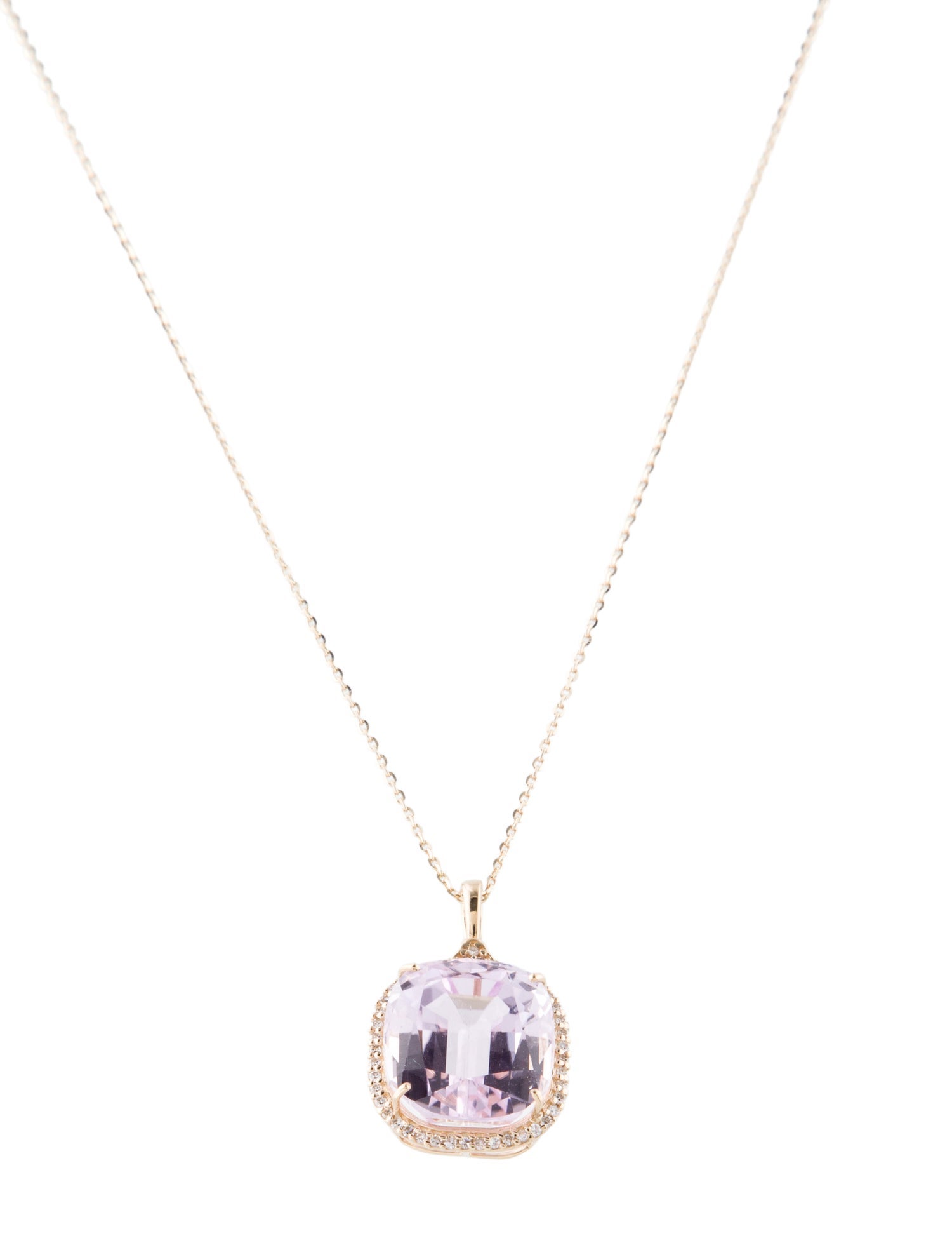 Pendant 14K 10.04ct Kunzite & Diamond Pendant Necklace