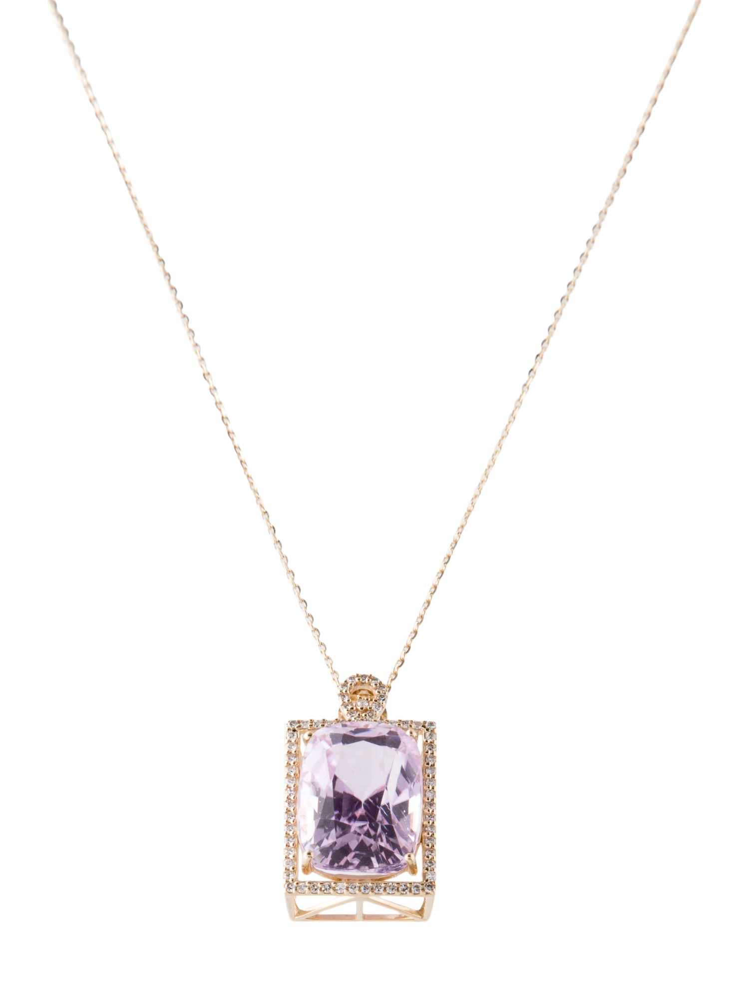 Pendant 14K 9.49ct Kunzite & Diamond Pendant Necklace