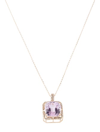 Pendant 14K 6.68ct Kunzite & Diamond Pendant Necklace