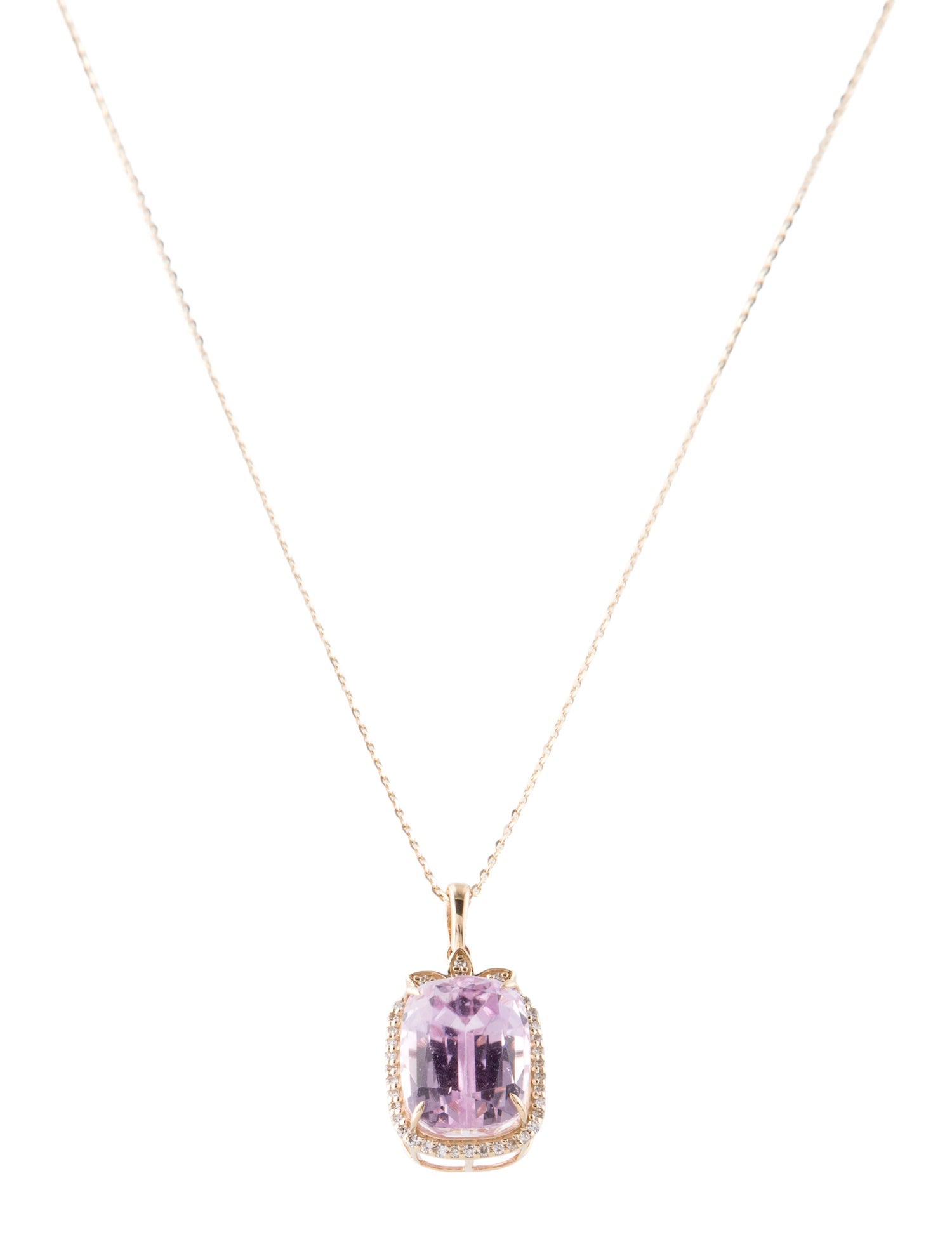 Pendant 14K 7.23ct Kunzite & Diamond Pendant Necklace