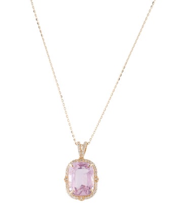 Pendant 14K 8.11ct Kunzite & Diamond Pendant Necklace