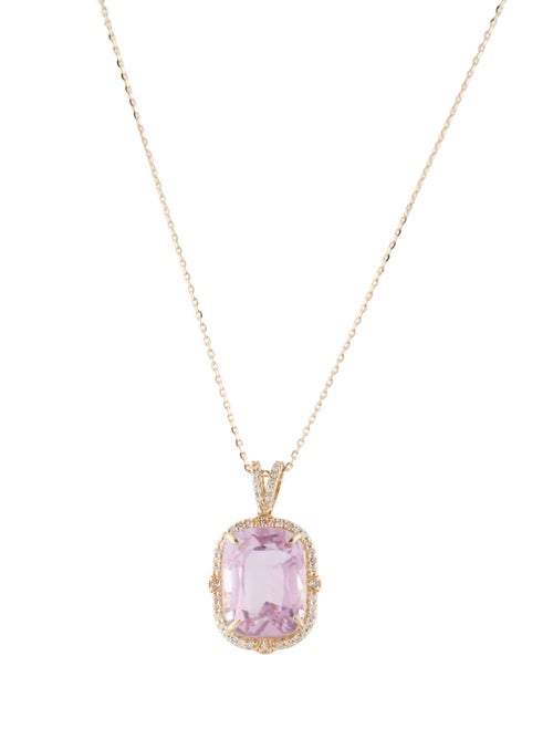 Pendant 14K 8.11ct Kunzite & Diamond Pendant Necklace