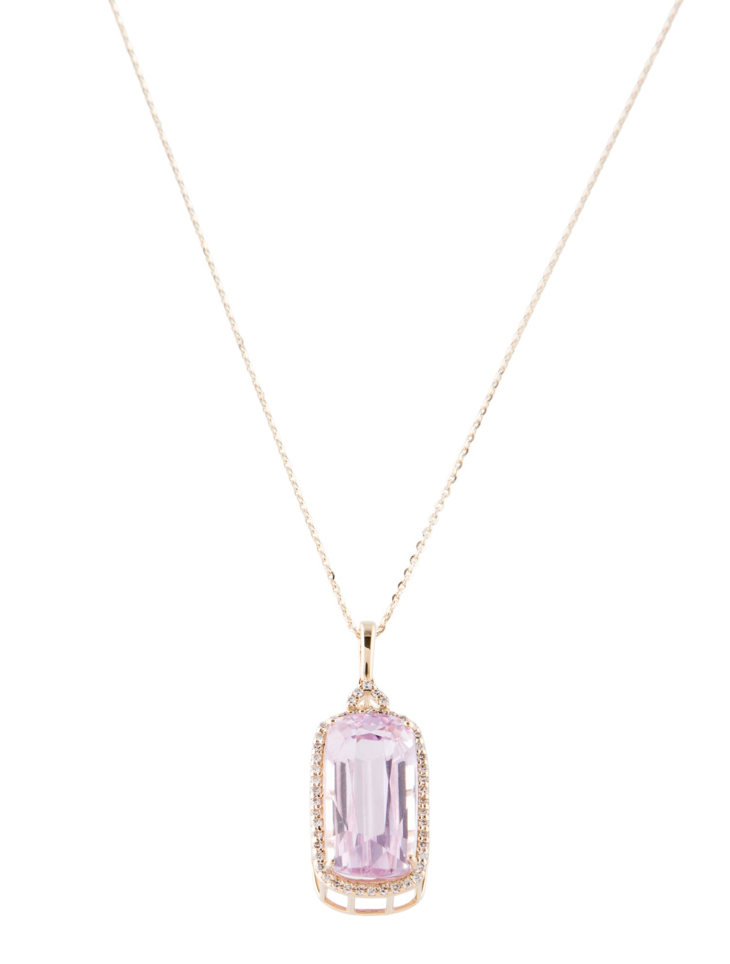Pendant 14K 8.56ct Kunzite & Diamond Pendant Necklace