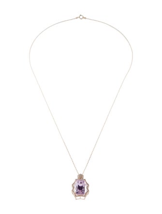 Pendant 14K 8.32ct Kunzite & Diamond Pendant Necklace