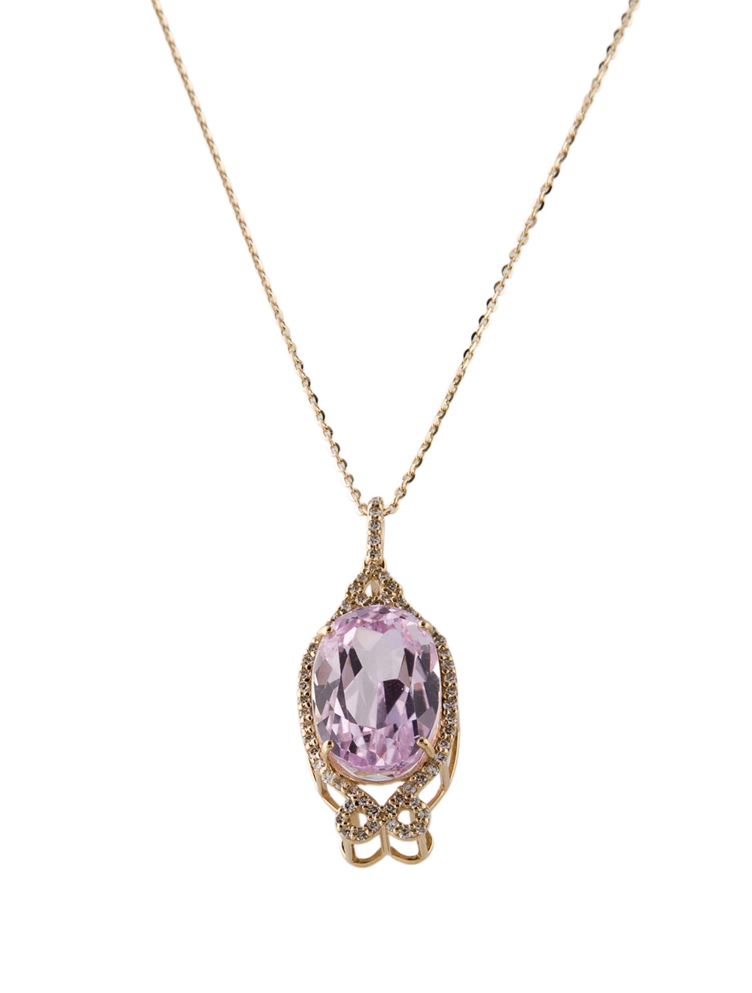 Pendant 14K 7.83ct Kunzite & Diamond Pendant Necklace