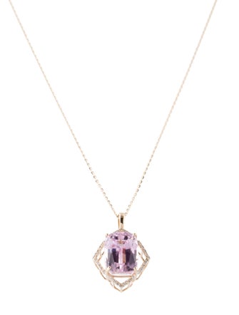 Pendant 14K 9.29ct Kunzite & Diamond Pendant Necklace