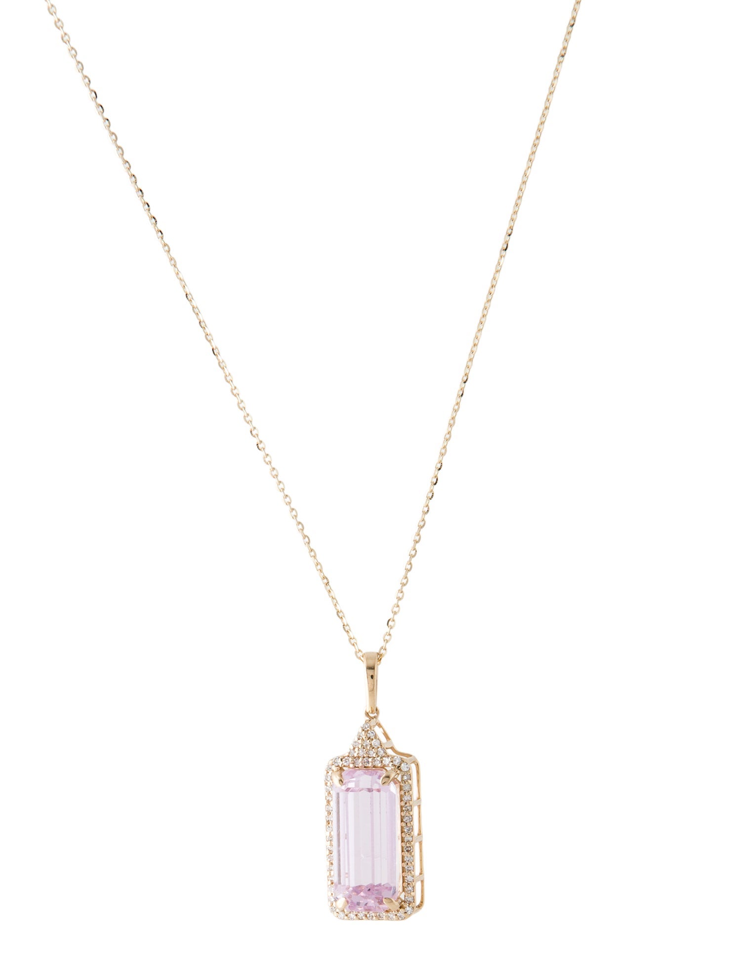 Pendant 14K 5.30ct Kunzite & Diamond Pendant Necklace