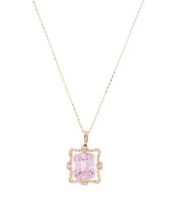 Pendant 14K 7.78ct Kunzite & Diamond Pendant Necklace