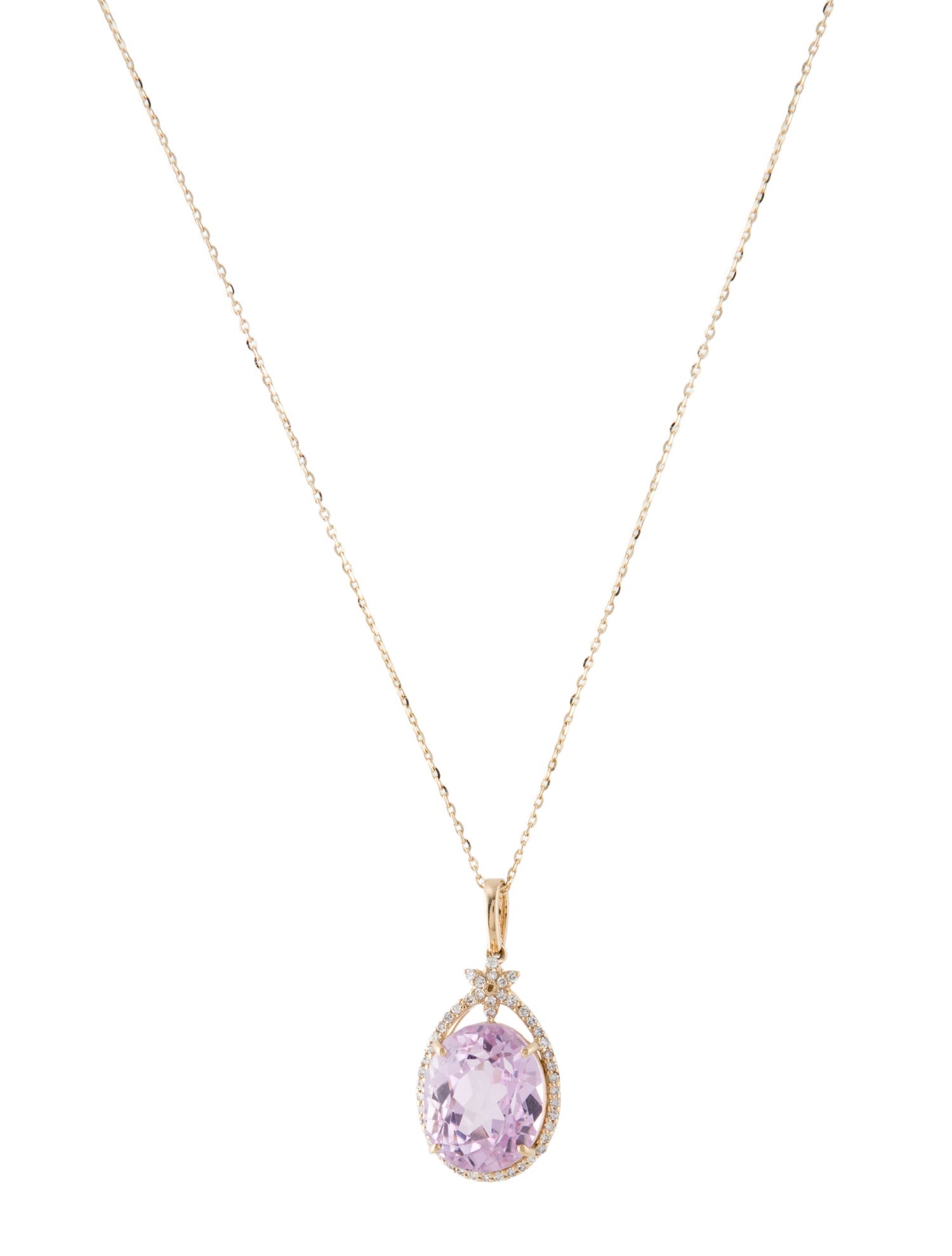 Pendant 14K 7.50ct Kunzite & Diamond Pendant Necklace