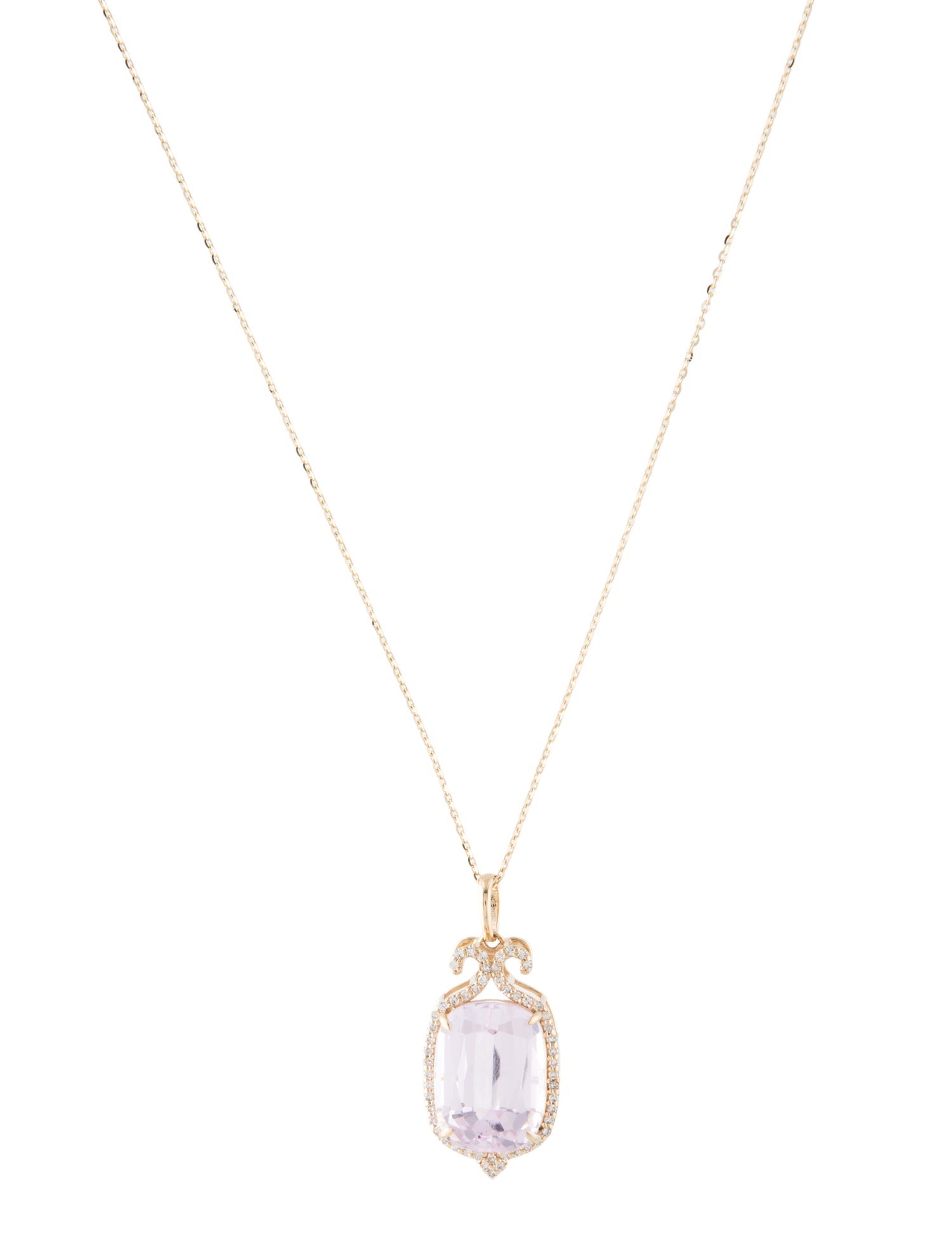 Pendant 14K 9.17ct Kunzite & Diamond Pendant Necklace