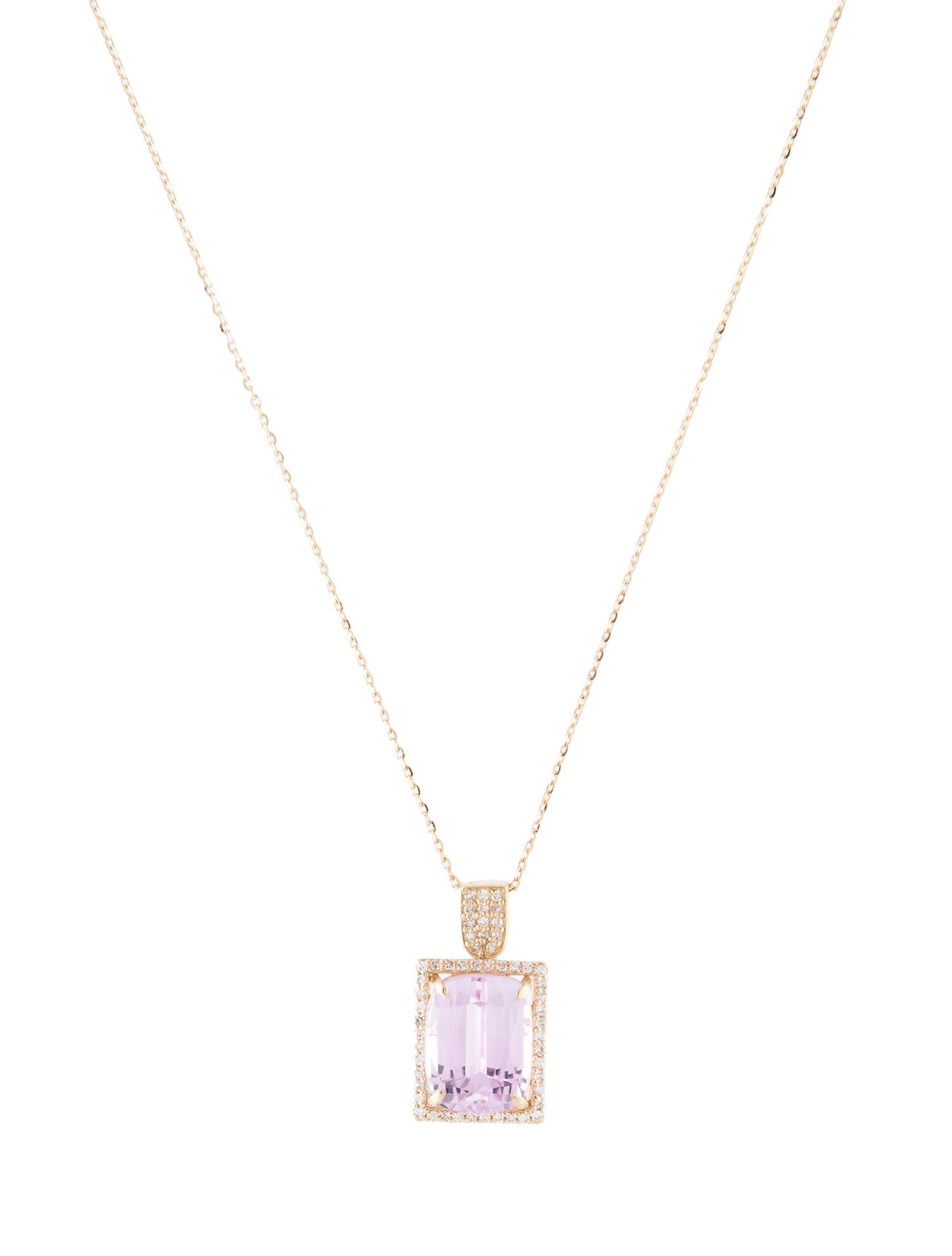 Pendant 14K 6.12ct Kunzite & Diamond Pendant Necklace