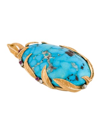 Pendant 18K 147.86ct Turquoise, Ruby & Diamond Pendant